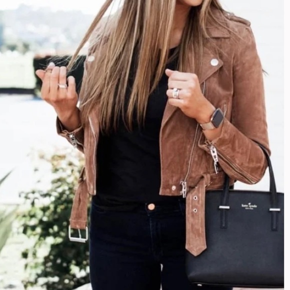 Blank NYC Suede Leather Jacket Brown Moto Fitted - Picture 14 of 15